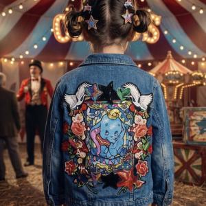 Image Decor circus elephant sur base en jeans classique