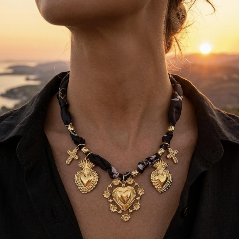 collier cœur, sacré bijoux, foulard