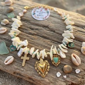 Image Collier Ras de Cou Réglable Sérénité (Nacre, Coquillages et Amazonite