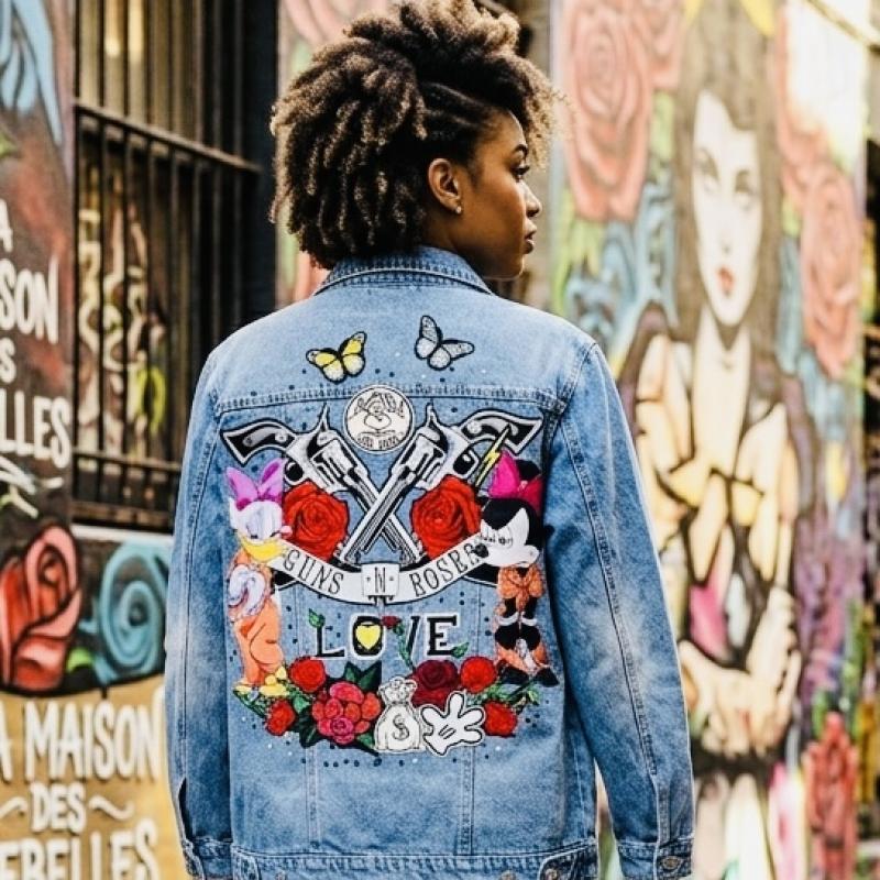 veste décor girls Gang pop e Jean Femme – Création Artisanale et Bohème pour Noël, Anniversaire ou Instant Enchanté Art 