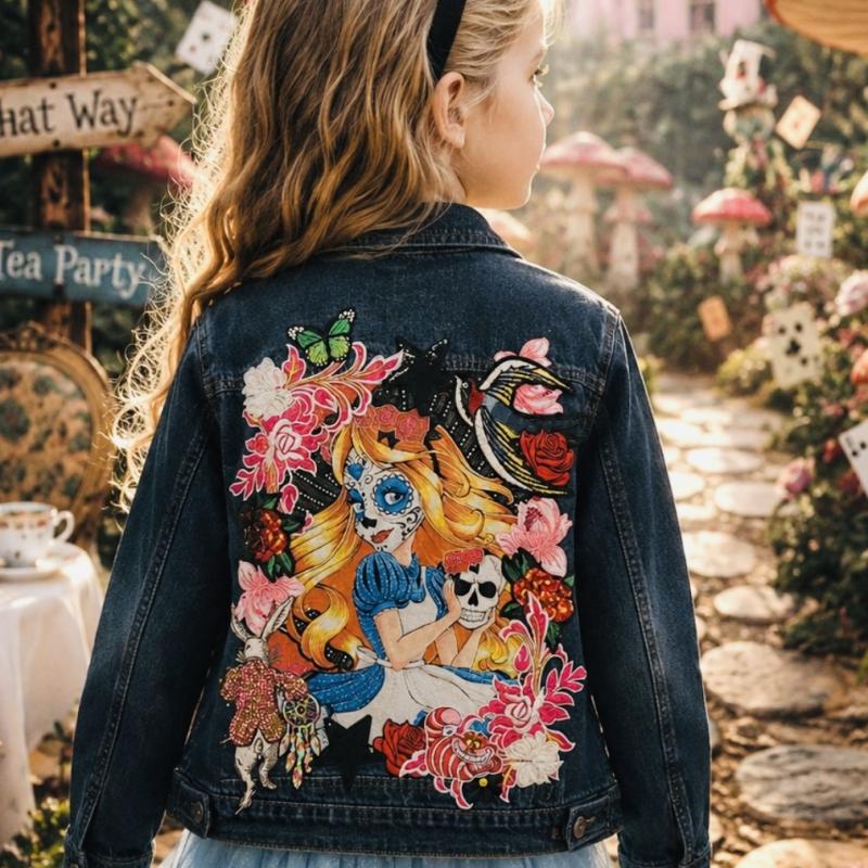 décor Alice “Vestes en Jean Personnalisées & Féeriques pour Enfants – Cadeaux Uniques pour Noël et Anniversaires base en jeans classic