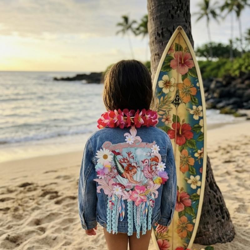 décor, sirène vintage  “Vestes en Jean Personnalisées & Féeriques pour Enfants – Cadeaux Uniques pour Noël et Anniversaires