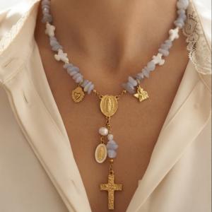 Image Collier Chapelet Divin en Calcédoine Bleue - Édition Spéciale Noël