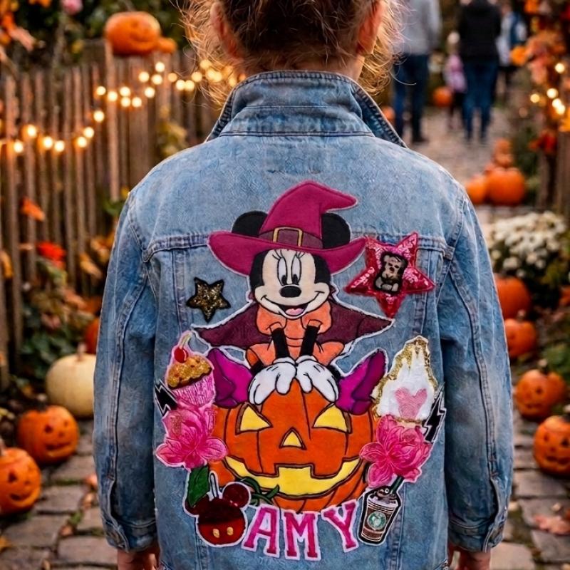 Décor mouse Halloween  “Vestes en Jean Personnalisées & Féeriques pour Enfants – Cadeaux Uniques pour Noël et Anniversaires