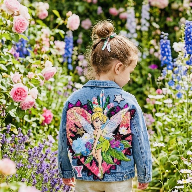 Décor coeur sacré fée  “Vestes en Jean Personnalisées & Féeriques pour Enfants – Cadeaux Uniques pour Noël et Anniversaires