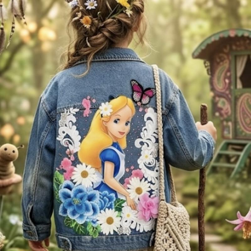 décor miroir d'alice flower  “Vestes en Jean Personnalisées & Féeriques pour Enfants – Cadeaux Uniques pour Noël et Anniversaires